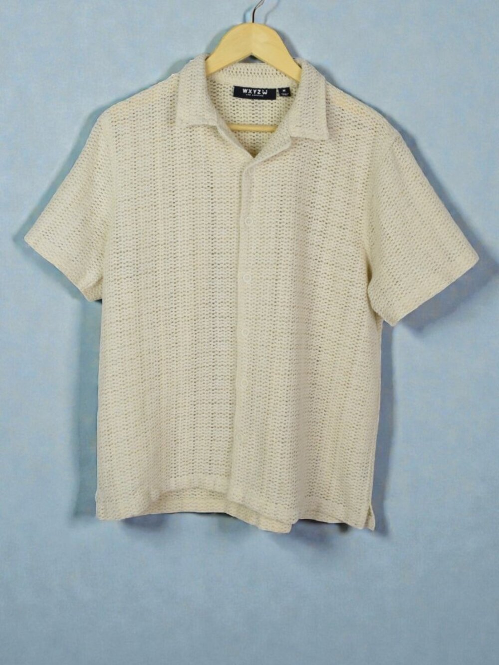 WXYZ LOS ANGELES MEN'S TEXTURED CROCHET BEIGE BUTTON DOWN SHIRT
